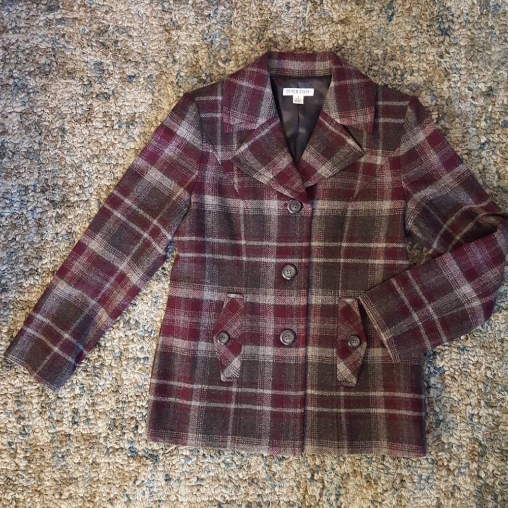 *DONATING* Pendleton Wool Jacket plum/gray plaid